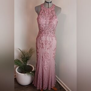 Leshop Dusty Pink Lace Prom Gown